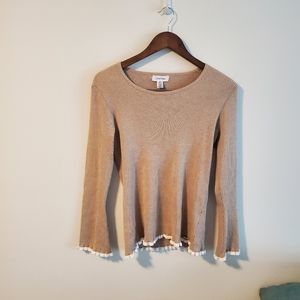 Calvin klein lettuce hem neutral tan and white round neck sweater size medium